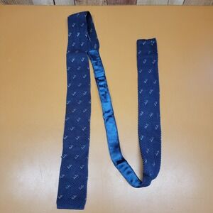Courchevel Knit Cotton Tie Navy Blue Geometric Pattern Made in Italy
